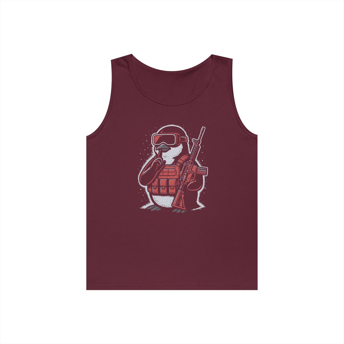 Stay Frosty Tactical Penguin Tank Top – Unisex Heavy Cotton, Multiple Colors, VR Gamer Club Apparel