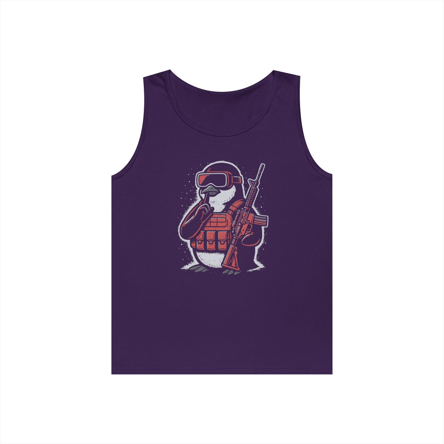 Stay Frosty Tactical Penguin Tank Top – Unisex Heavy Cotton, Multiple Colors, VR Gamer Club Apparel