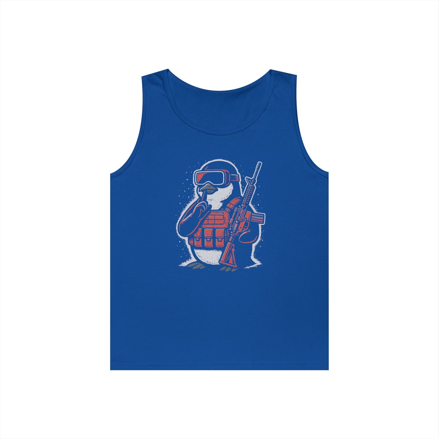Stay Frosty Tactical Penguin Tank Top – Unisex Heavy Cotton, Multiple Colors, VR Gamer Club Apparel