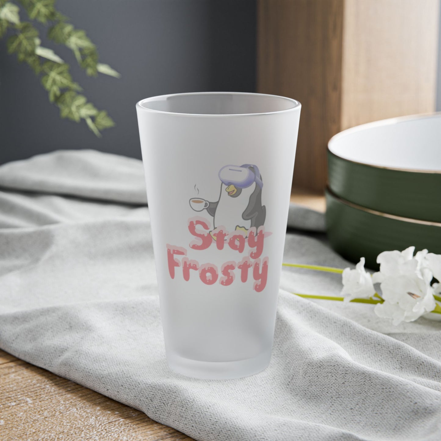 Stay Frosty 16oz Frosted Glass Mug – Tactical Cool for Every Sip