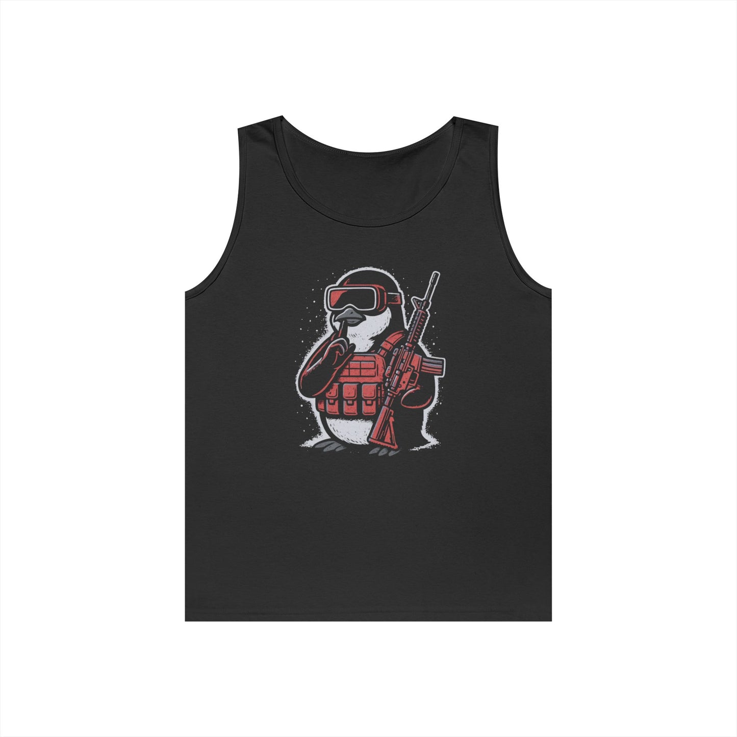 Stay Frosty Tactical Penguin Tank Top – Unisex Heavy Cotton, Multiple Colors, VR Gamer Club Apparel