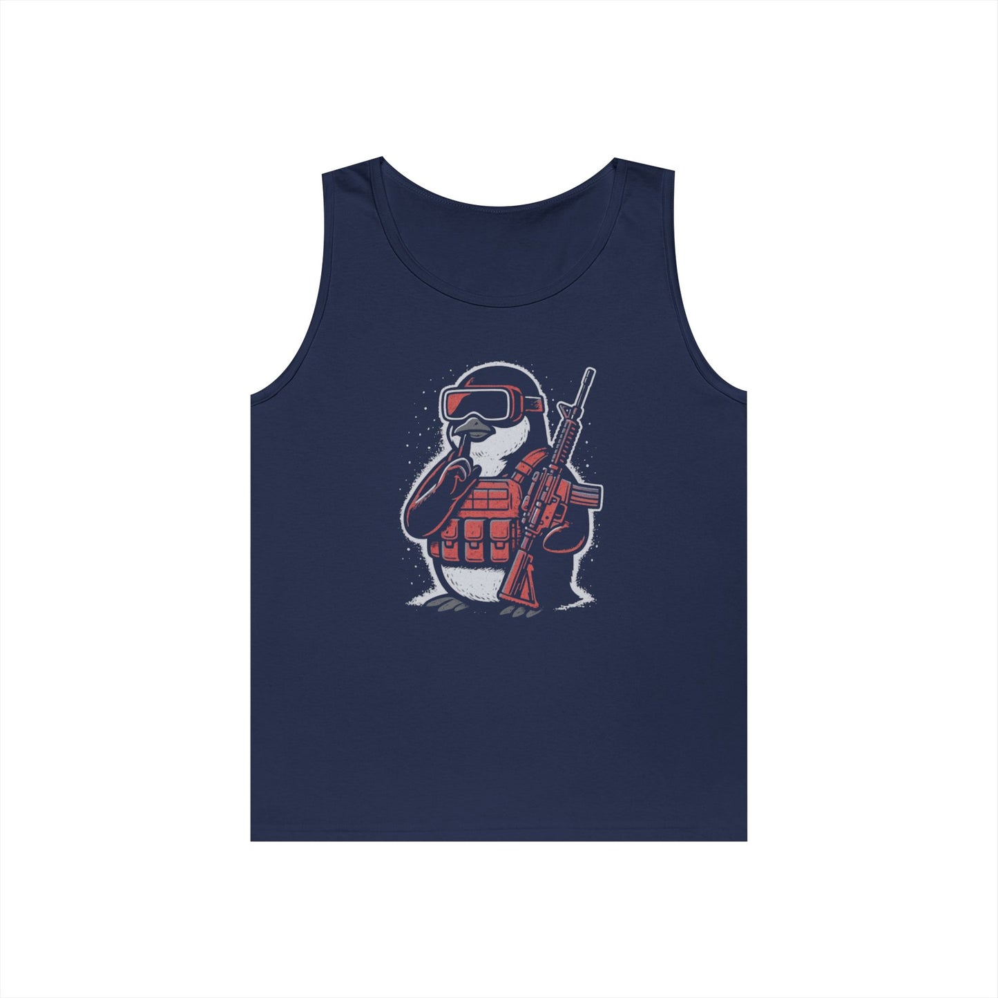 Stay Frosty Tactical Penguin Tank Top – Unisex Heavy Cotton, Multiple Colors, VR Gamer Club Apparel